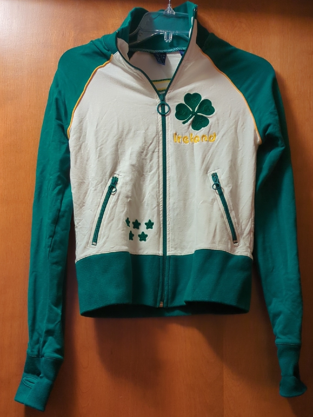 Ireland Shamrock Zip-Up in Green and White